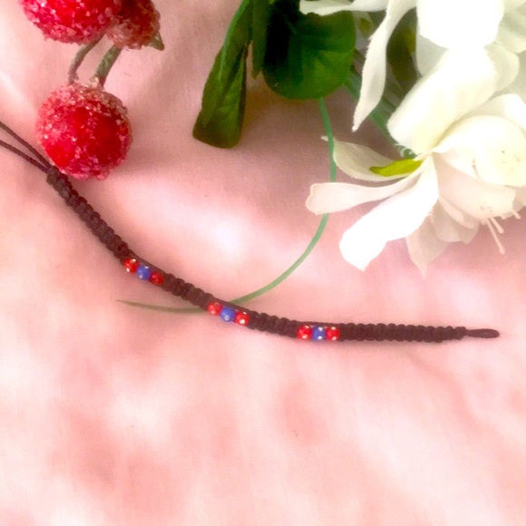 UNISEX Braided Bracelet - Black, Red, Blue & Rhinestones! - Picture 8 of 10